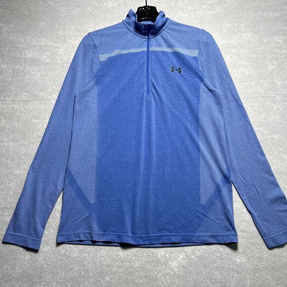 Under Armour Mens Medium Blue 1/4 Zip Fitted Pullover Running Gear Long Sleeve - Picture 1 of 11